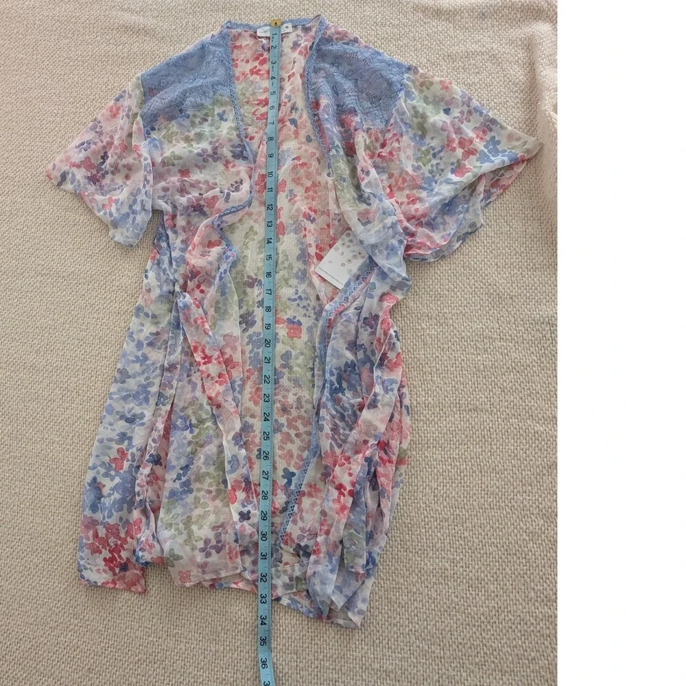 In Bloom by Jonquil Floral Lace Kimono Lounge Robe Cover Up Peri‎ Blue XS-S New